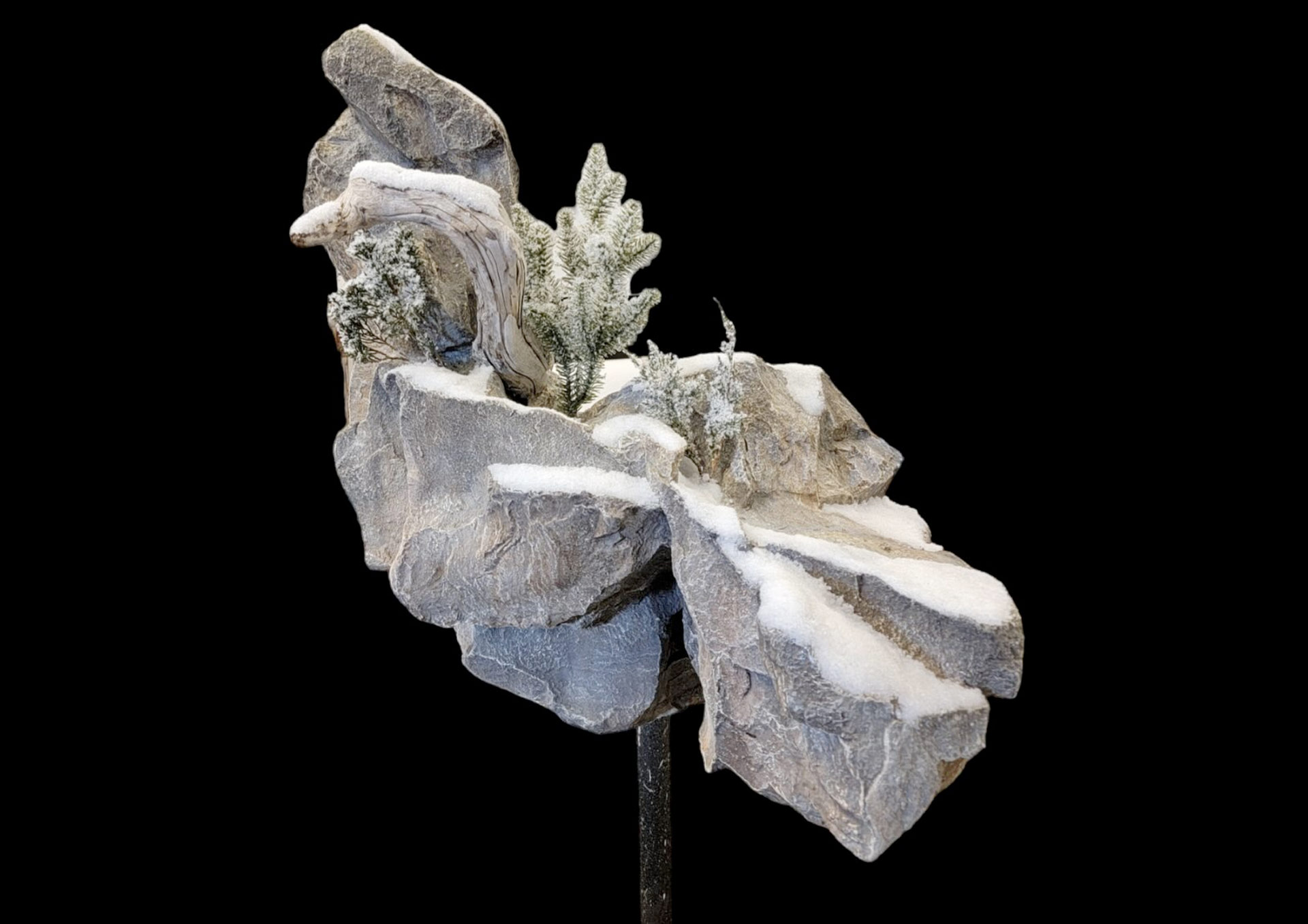 Habitat Rock rock panel display with snow and small pine trees